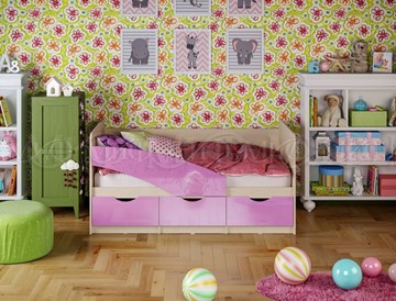 Кровать в детскую Бабочки 800*1600, Сиреневый глянец в Копейске