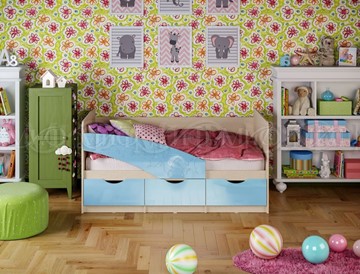 Детская кровать Бабочки 800*1600, Голубой глянец в Челябинске