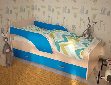 Детская кровать с ящиками Максимка, корпус Млечный дуб, фасад Синий в Троицке