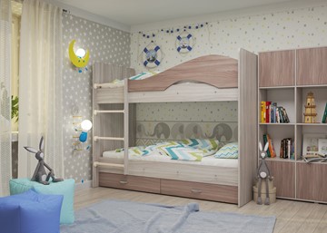 Детская кровать для девочки Мая с 2 ящиками на щитах, корпус Шимо светлый, фасад Шимо темный в Магнитогорске