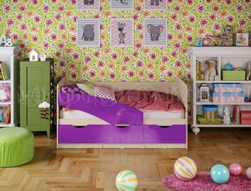 Детская кровать Бабочки 800*1600, Фиолетовый глянец в Копейске
