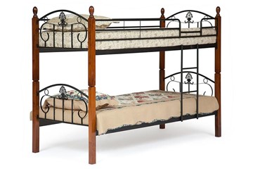 Детская кровать для девочки BOLERO двухярусная дерево гевея/металл, 90*200 см (bunk bed), красный дуб/черный в Челябинске