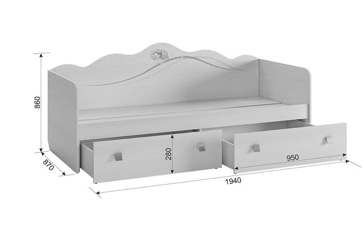 Кровать детская Фэнтези с ящиками, белый рамух в Миассе - изображение 1