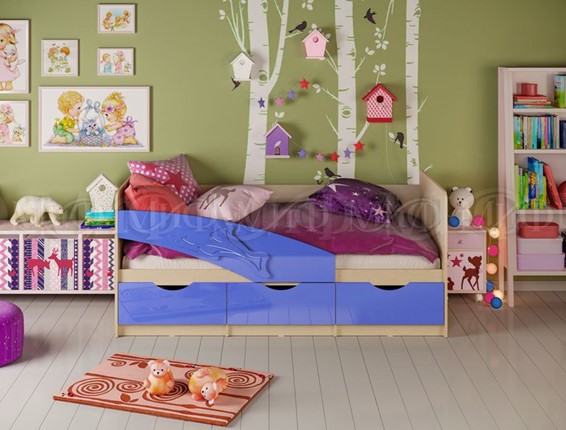 Кровать в детскую Дельфин, Синий глянец 80х180 в Челябинске - изображение