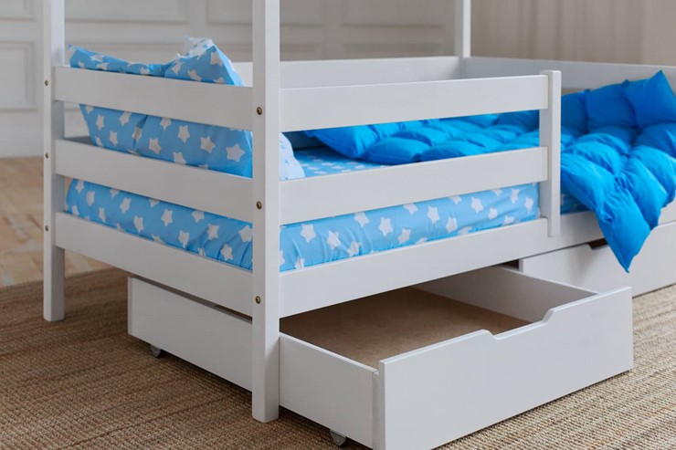 Детская двухъярусная кровать без крыши с ящиками, цвет белый в Миассе - изображение 3