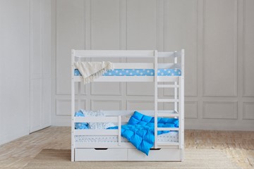 Детская двухъярусная кровать без крыши с ящиками, цвет белый в Копейске