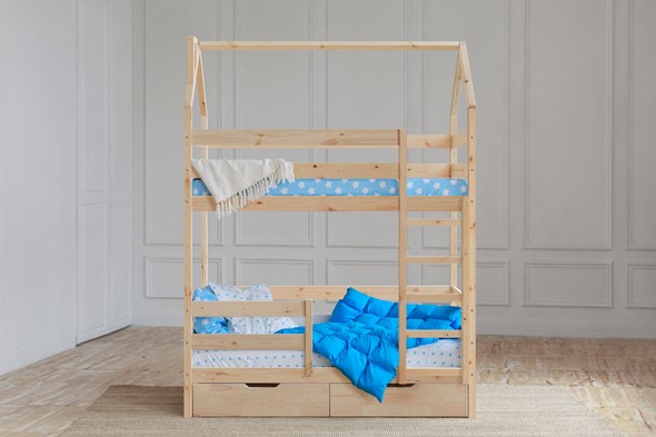 Двухъярусная кровать Домик с ящиками, без покраски в Копейске - изображение