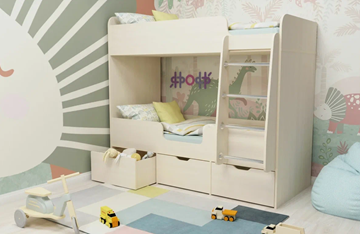 Детская двухъярусная кровать Ярофф Малыш двойняшка 70х160, корпус Дуб молочный, фасад Дуб молочный в Челябинске