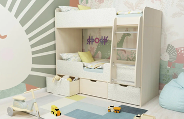 Двухэтажная детская кровать Малыш двойняшка 70х160, корпус Дуб молочный, фасад Фейритейл в Челябинске - предосмотр