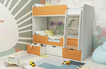Детская 2-ярусная кровать Малыш двойняшка 70х160, корпус Винтерберг, фасад Оранжевый в Челябинске