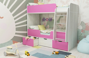 Детская двухъярусная кровать Малыш двойняшка 70х160, корпус Винтерберг, фасад Розовый в Магнитогорске