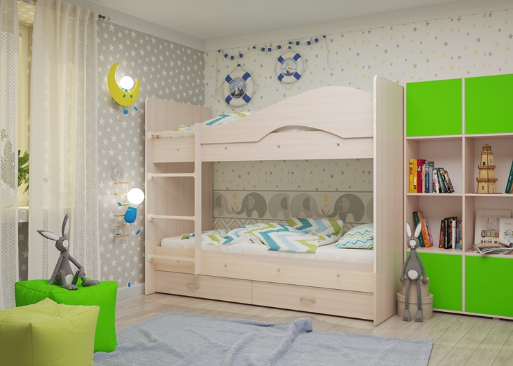 Детская двухъярусная кровать Мая на щитах, цвет Млечный дуб в Златоусте - изображение 2