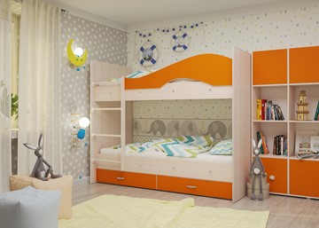 Детская 2-ярусная кровать Мая на щитах, корпус Млечный дуб, фасад Оранжевый в Челябинске - предосмотр 1