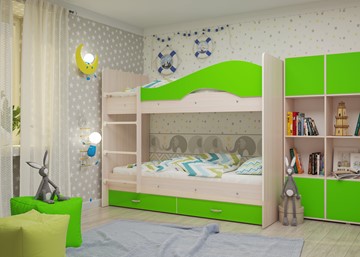 Детская двухэтажная кровать Мая на щитах, корпус Млечный дуб, фасад Салатовый в Миассе - предосмотр 2