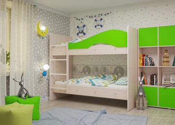Детская двухэтажная кровать Мая на щитах, корпус Млечный дуб, фасад Салатовый в Челябинске - предосмотр 1