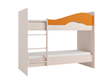Детская 2-х ярусная кровать Мая на щитах со шкафом и ящиками, корпус Млечный дуб, фасад Оранжевый в Магнитогорске - предосмотр 2