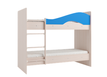 Двухэтажная детская кровать Мая на щитах со шкафом и ящиками, корпус Млечный дуб, фасад Синий в Челябинске - предосмотр 1