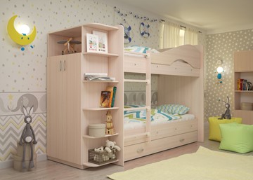 Детская 2-этажная кровать Мая с 2 ящиками на щитах, цвет Млечный дуб в Челябинске - предосмотр 2
