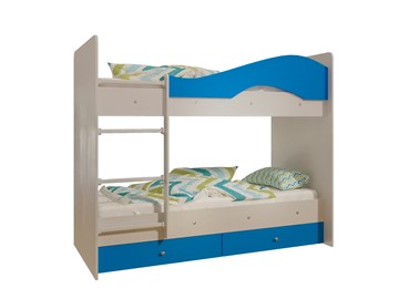 Двухъярусная кровать Мая с 2 ящиками на щитах, корпус Млечный дуб, фасад Синий в Миассе - предосмотр 4