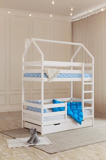 Детская двухэтажная кровать Домик с ящиками, цвет белый в Челябинске - изображение 6