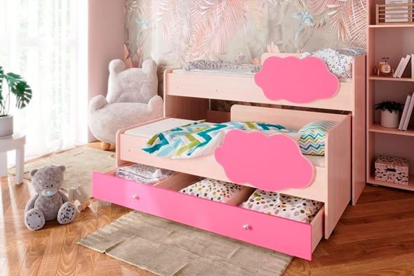 Двухъярусная кровать Соник 1.6 с ящиком, Розовый в Магнитогорске - изображение