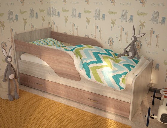 Кровать с ящиками Максимка, корпус Шимо светлый, фасад Шимо темный в Копейске - изображение