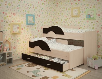 Детская 2-этажная кровать Радуга 1.6 с ящиком, корпус Млечный дуб, фасад Венге в Челябинске - предосмотр 1