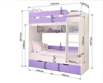 Двухэтажная детская кровать Юниор-5, каркас Бодего, фасад Оранжевый в Челябинске - предосмотр 1