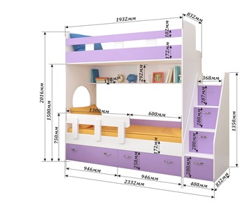 Детская двухэтажная кровать Юниор-1 с бортом, каркас Дуб, фасад Лайм в Копейске - предосмотр 1