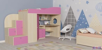 Детская кровать-шкаф Кадет-1, корпус Дуб, фасад Розовый в Копейске