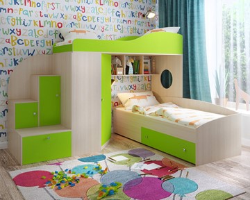 Детская кровать-шкаф Кадет-2, корпус Дуб, фасад Лайм в Магнитогорске