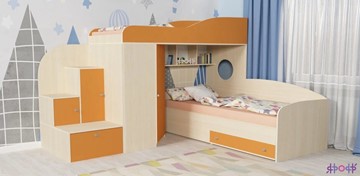 Детская кровать-шкаф Кадет-2, корпус Дуб, фасад Оранжевый в Челябинске