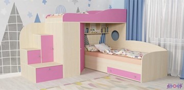 Детская кровать-чердак Кадет-2, корпус Дуб, фасад Розовый в Миассе