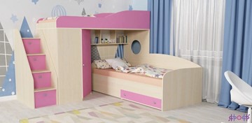 Детская кровать-шкаф Кадет-2 с универсальной лестницей, корпус Дуб, фасад Розовый в Миассе
