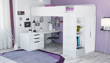 Кровать 2-х ярусная с письменным столом и шкафом POLINI Kids Simple Белый в Челябинске - предосмотр 1