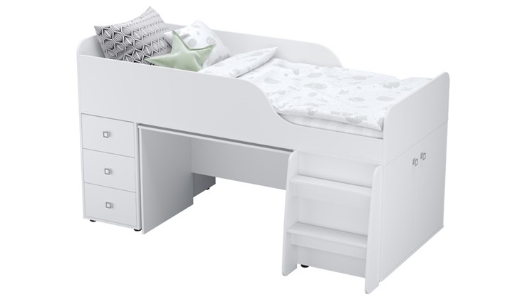 Кровать с лестницей с рабочей зоной POLINI Kids Simple 4500 Белый в Магнитогорске - изображение 6