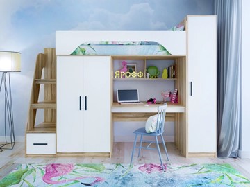 Детская кровать-шкаф Тея, каркас Ясень, фасад Белый в Магнитогорске