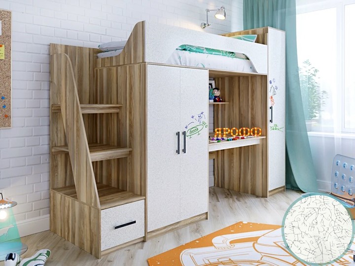 Кровать-чердак с шкафом Тея, каркас Ясень, фасад Феритейл в Челябинске - изображение 1