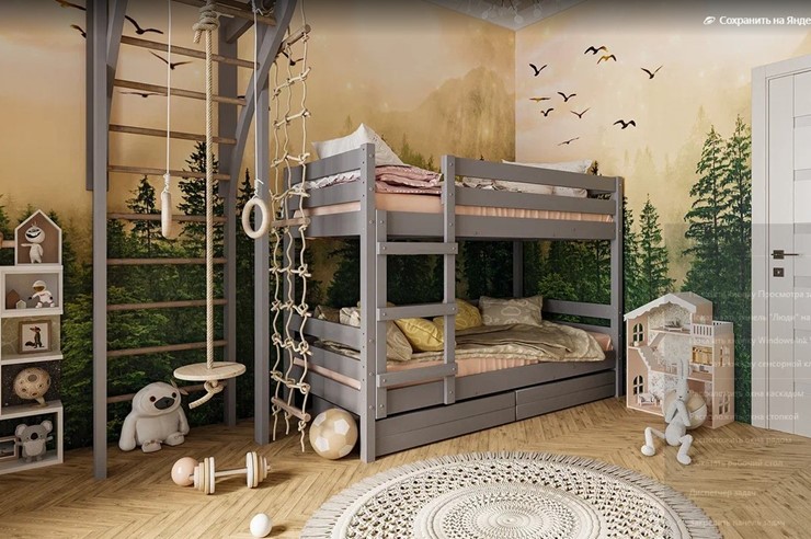 Кроватка Джуниор двухъярусная с ящиками (Антрацит) в Златоусте - изображение 1