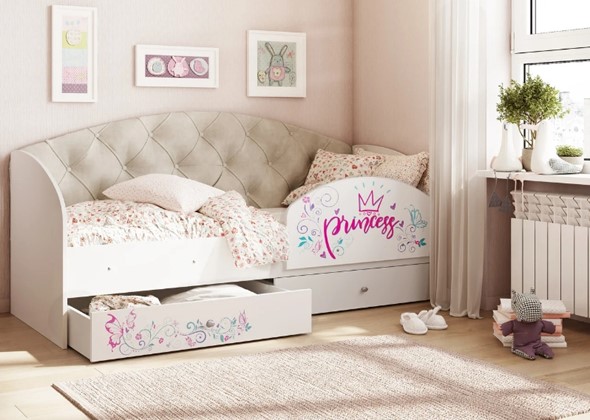 Кровать детская Эльза с бортиком, Бежевый (латы) в Миассе - изображение