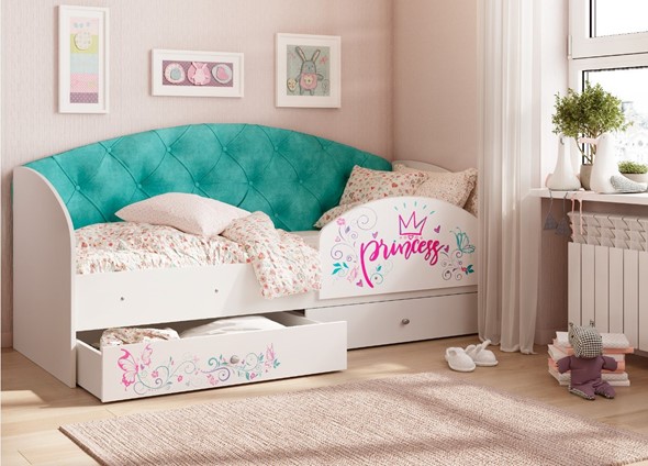 Кровать детская Эльза с бортиком, Бирюза (латы) в Миассе - изображение