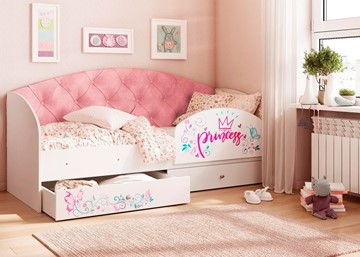 Детская кровать с ящиками Эльза с бортиком, Розовый (латы) в Копейске