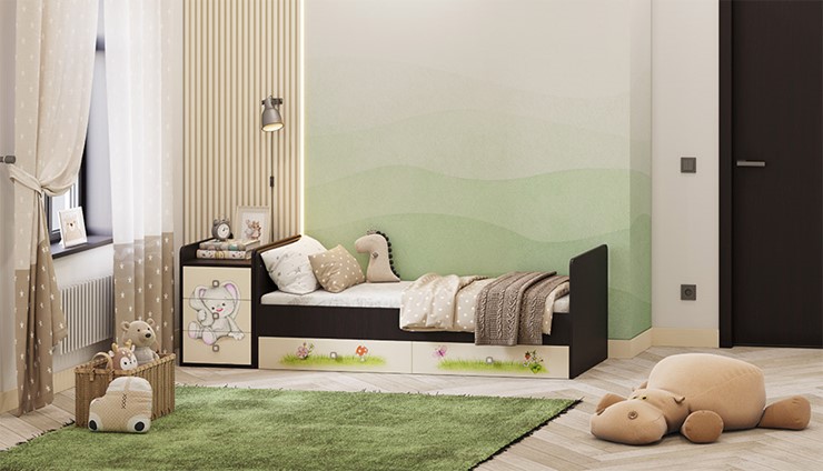 Детская кровать Фея 1100 Зайчонок Венге-бежевый в Магнитогорске - изображение 5