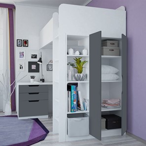 Кровать детская с письменным столом и шкафом POLINI Kids Simple Белый / Серый в Копейске - предосмотр 1