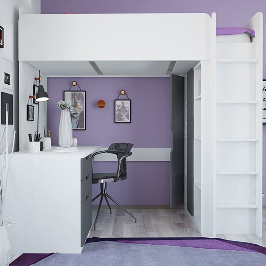 Кровать детская с письменным столом и шкафом POLINI Kids Simple Белый / Серый в Копейске - изображение 2