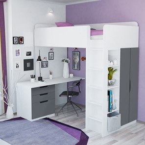 Кровать детская с письменным столом и шкафом POLINI Kids Simple Белый / Серый в Копейске - предосмотр 3