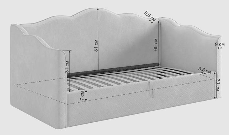 Кроватка с подъемным механизмом Лея (Софа) 90х200 (крем (велюр)/латте (велюр)) в Миассе - изображение 7