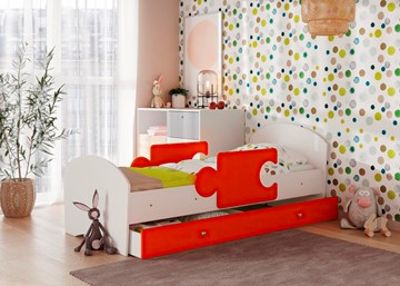 1-спальная детская кровать Мозайка, корпус Белый/фасад Оранжевый (ламели) в Челябинске
