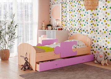 1-спальная детская кровать Мозайка, корпус Млечный дуб/фасад Ирис (ламели) в Челябинске