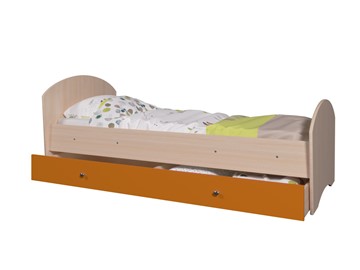 Односпальная детская кровать Мозайка без бортиков, корпус Млечный дуб/фасад Оранжевый (ламели) в Челябинске